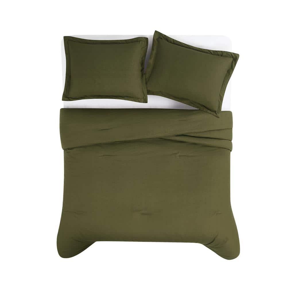 Brooklyn Loom 3pc Full/Queen Flax Linen Comforter Set Moss Green