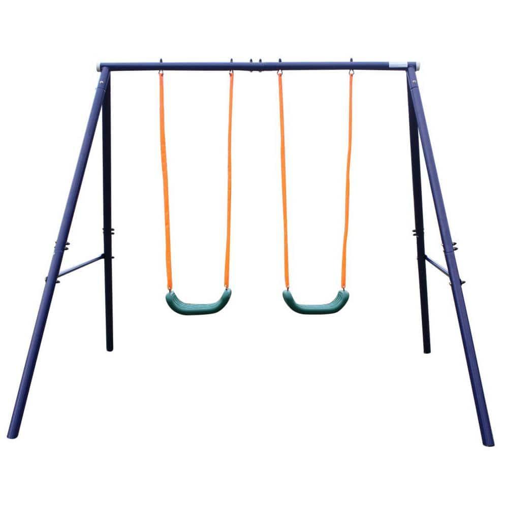 GOGEXX Outdoor Metal Swing Playset Two Station Swing Set For Children