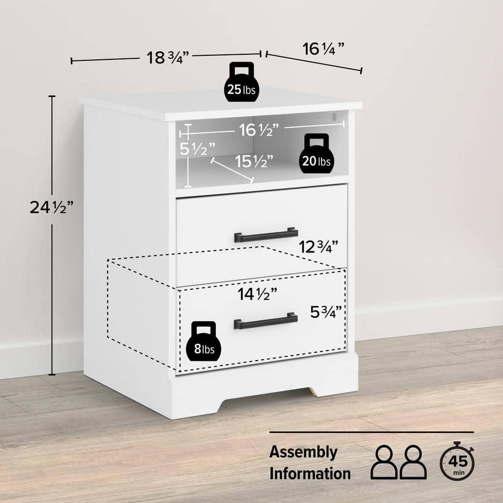 Prepac Rustic Ridge Farmhouse Nightstand with 2 Drawers and Open Shelf White