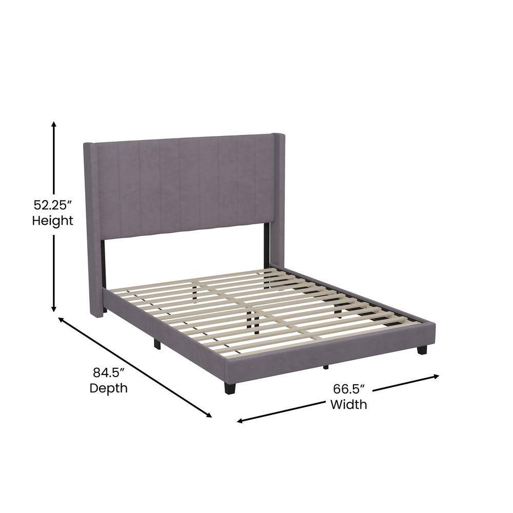 Ebern Designs Upholstered Platform Bed with Vertical Stitched Wingback Headboard, Slatted Mattress Foundation