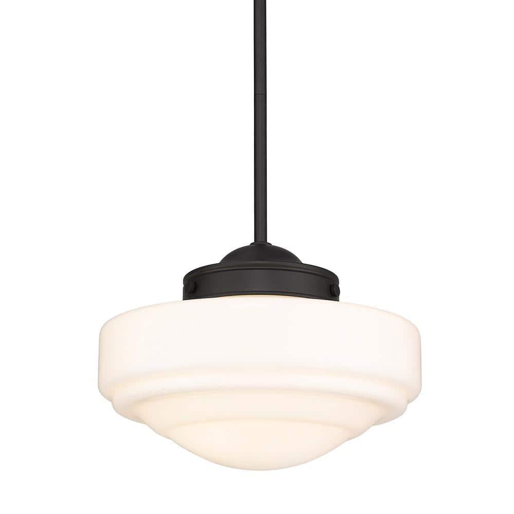 Golden Lighting Ingalls 1-Light Pendant in Matte Black with Vintage Milk Glass