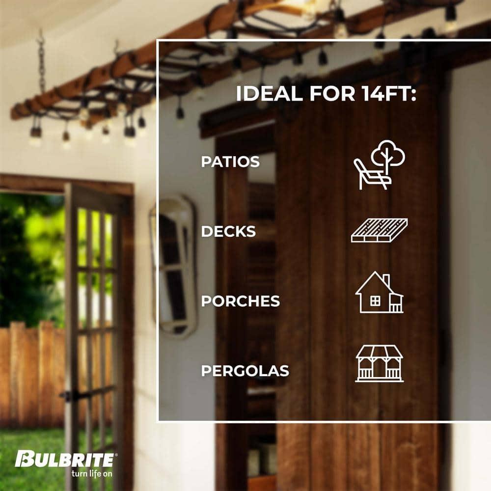 Bulbrite  14-foot Indoor/Outdoor String Light Kit with Clear Shatter Resistant Vintage Style S14 LED Light Bulbs