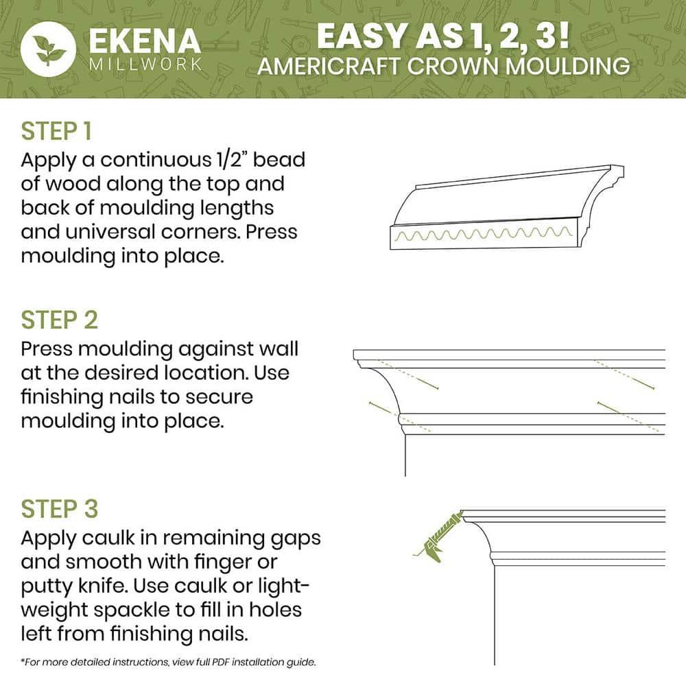 Ekena Millwork WM48 3 3/8"H x 2 5/8"P x 4 1/4"F x 96"L Americraft Solid Hardwood Stain Grade Crown Moulding