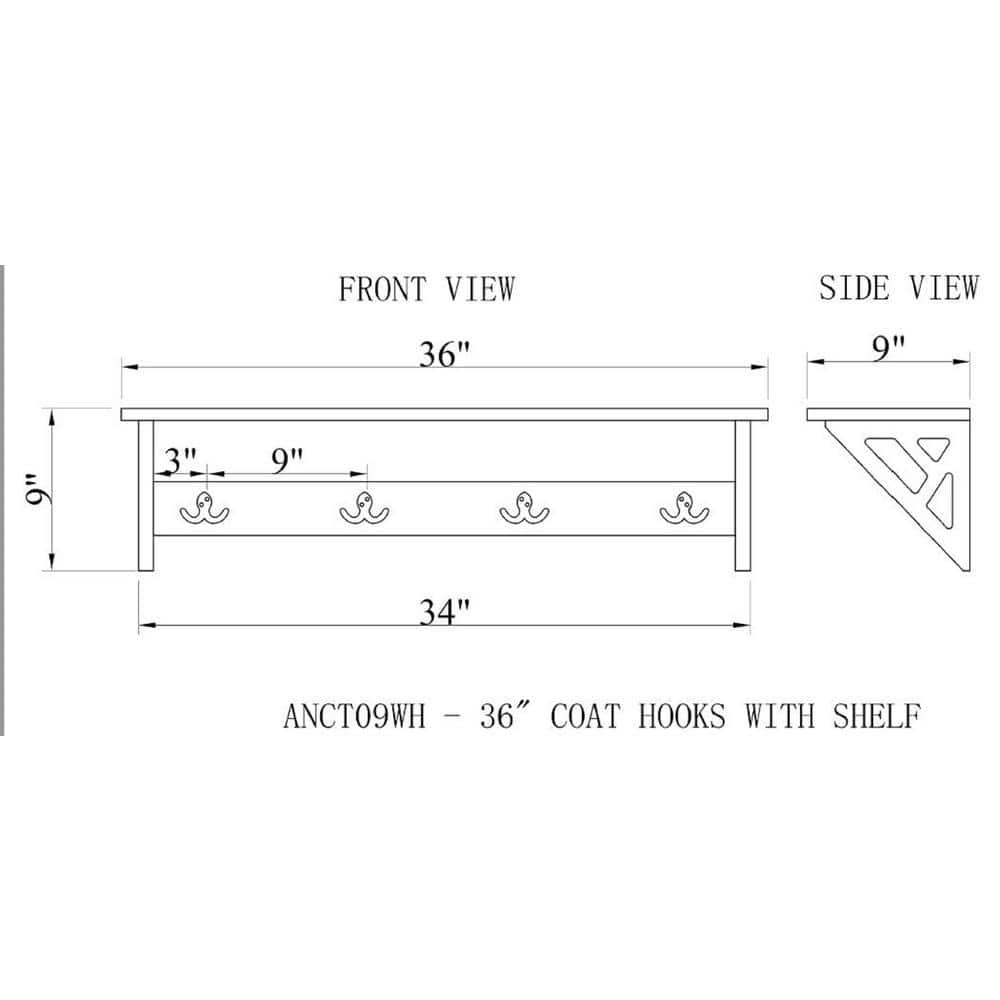 Alaterre Furniture Coventry 36 in. Gray Coat Hook & Shelf Fixture, Entryway, Mudroom & Laundry Room Home Storage