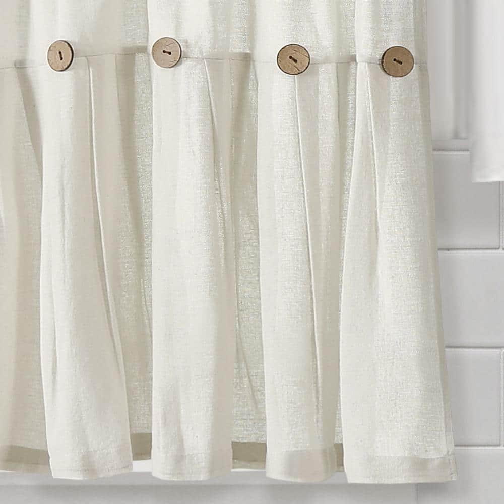 Set of 2 (36"x29") Farmhouse Linen Button Kitchen Curtain Tiers Off White - Lush Décor: Solid Cotton & Linen Rod Pocket