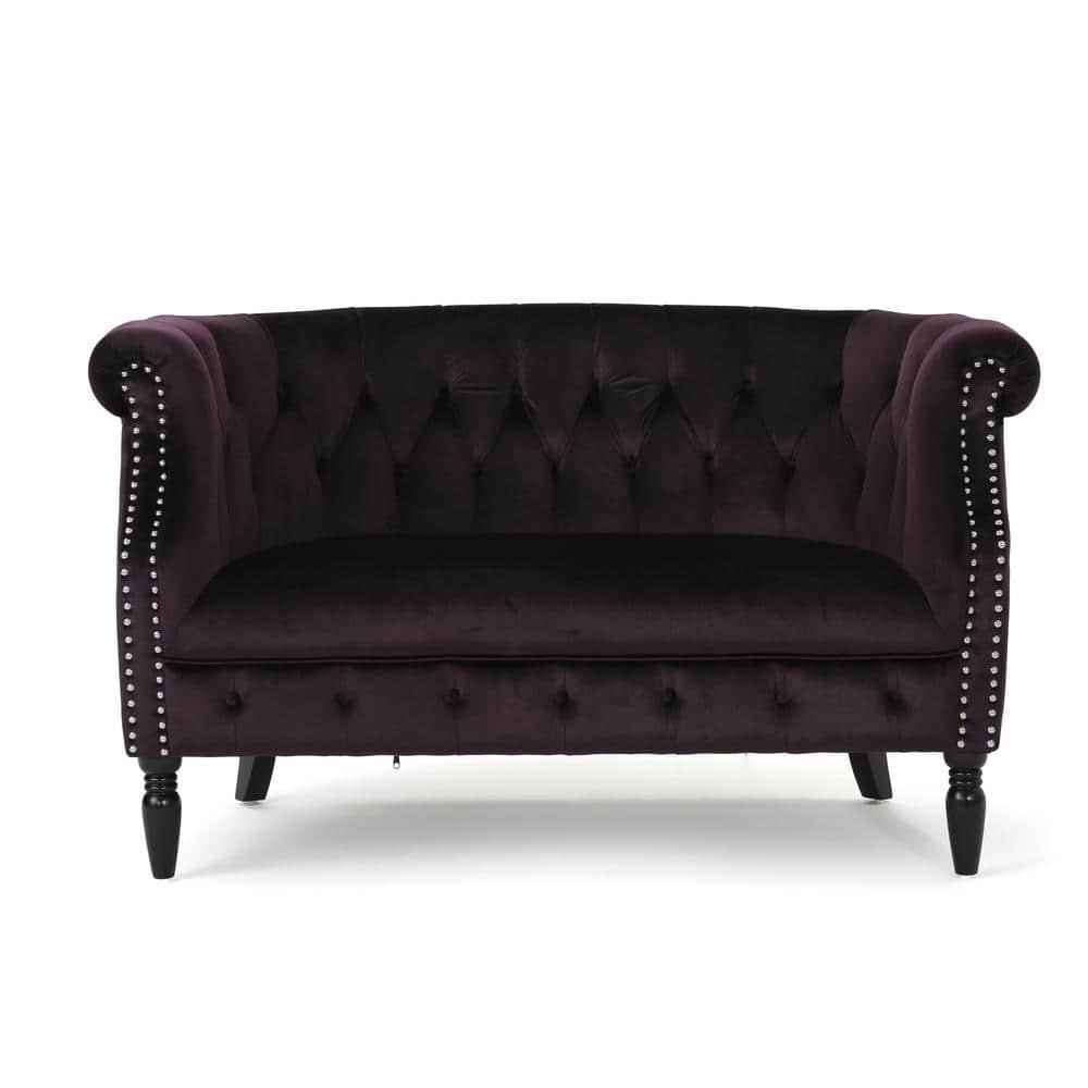 Blackberry Velvet Chesterfield Loveseat with Nailhead Accents