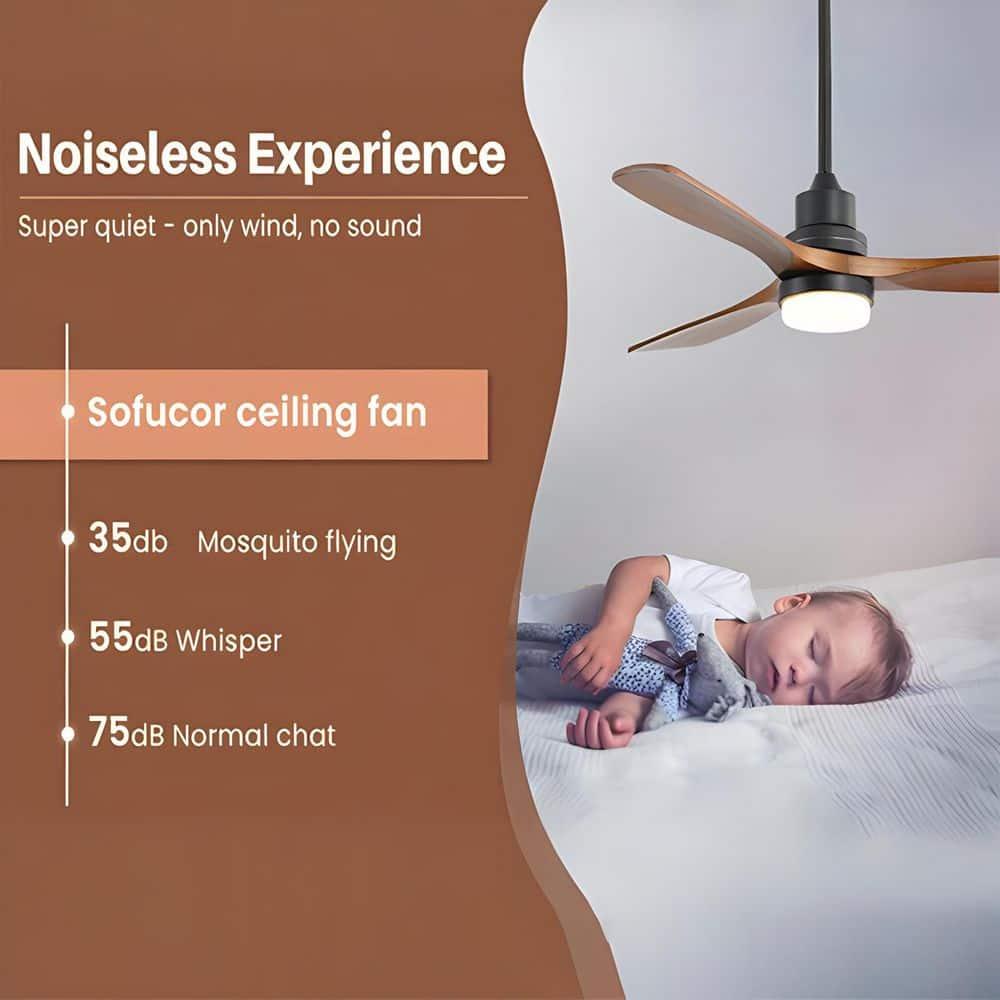 Ventilador de Techo Moderno de 52" sin Luz, Control Remoto y Motor CC Reversible Incluido Negro con Veta de Madera Oscura