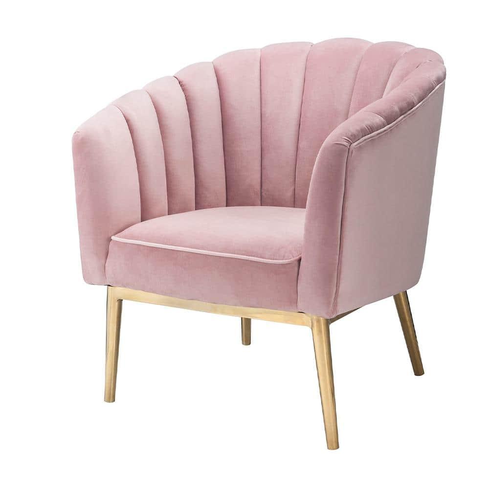 31" Colla Accent Chair Blush Pink Velvet/Gold Finish - Acme Furniture: Tufted, Leather Upholstery, Wood Frame