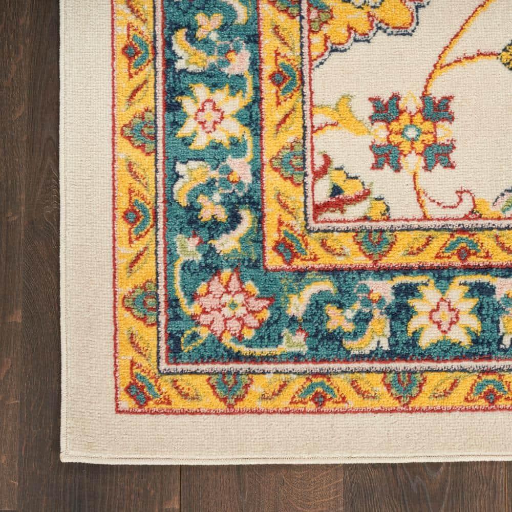 Nourison Essentials Floral Persian Indoor Outdoor Rug Ivory Gold 8' x 10'