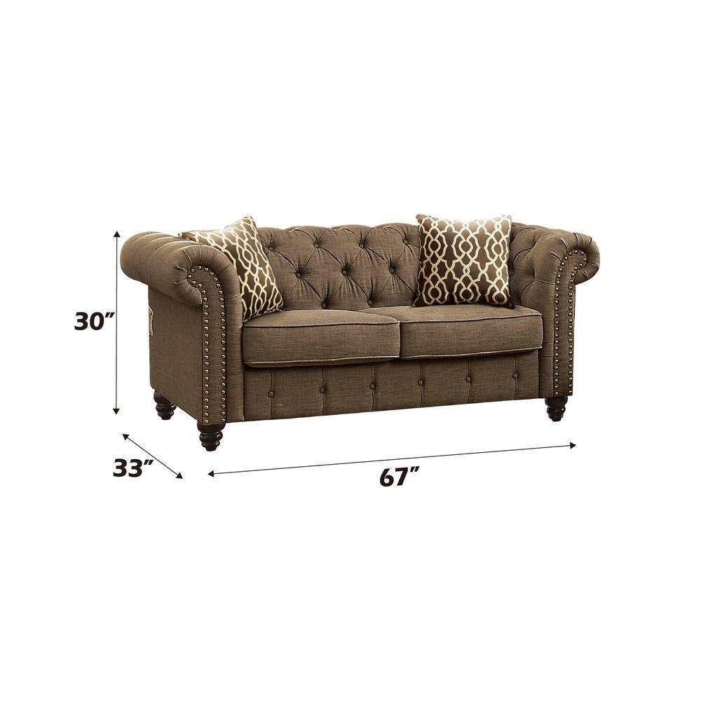 Acme Furniture Aurelia Loveseat w/2 Pillows, Gray Linen