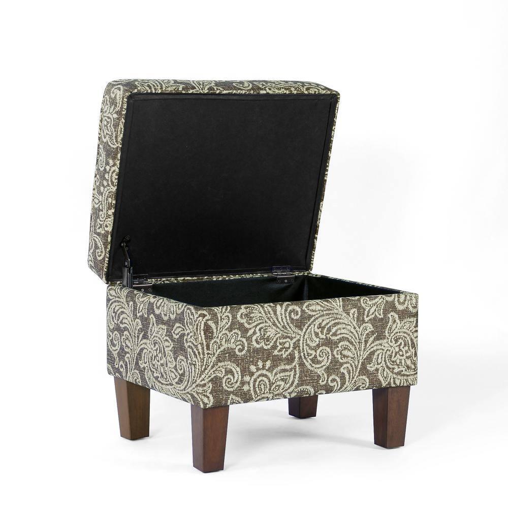 HomePop Medium Storage Ottoman Brown : Upholstered Footstool, Floral Pattern, Hardwood Frame