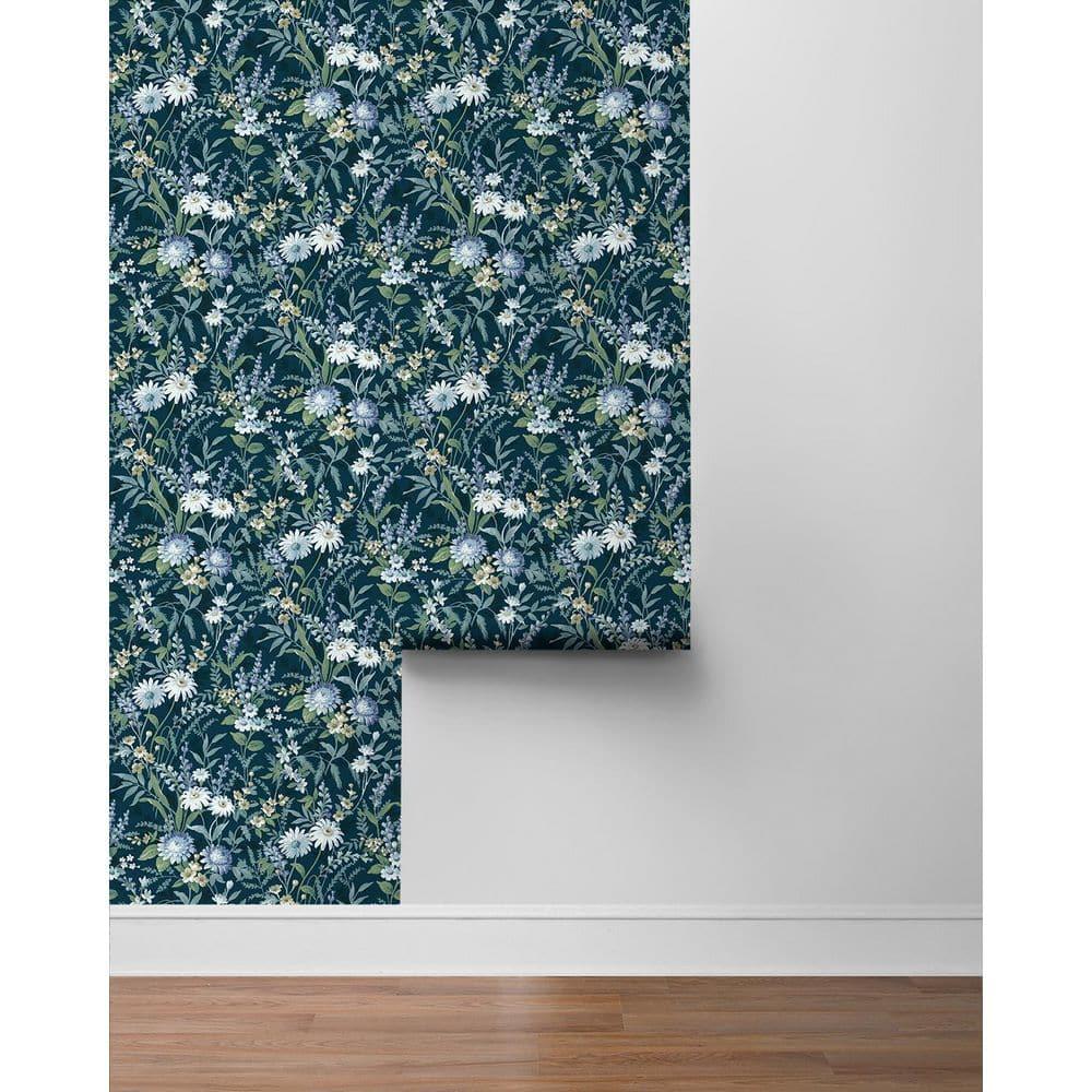 NextWall  Vintage Floral Peel and Stick Wallpaper 20.5 in. W x 18 ft. L - Teal