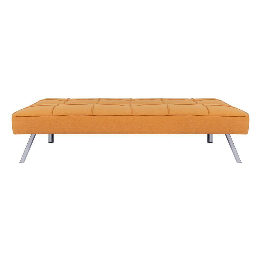 Modern Futon Sofa Bed - Compact Design for Small Spaces - Convertible Futon with Linen Fabric for Premium Comfort - Ideal Guest Couch - Stylish & Durable, Supports up to 750 lbs. - Tangerine