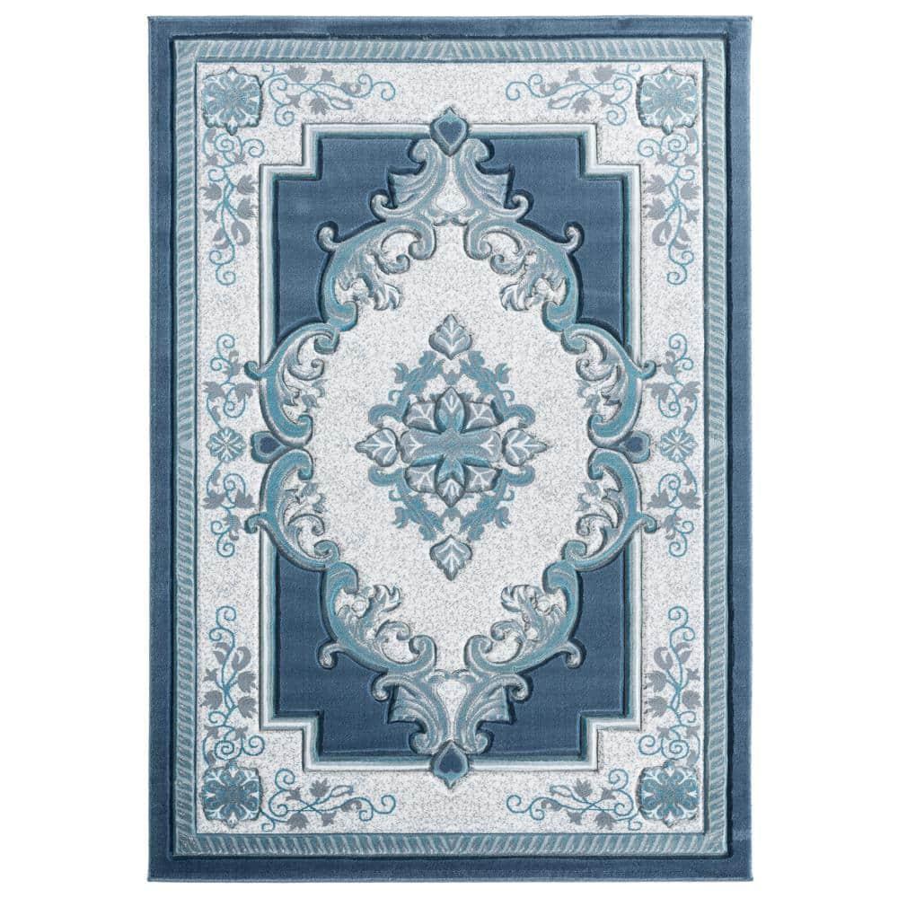Designer Home Swan Area Rug 2050 10563 Fallon Aqua Medallion Curls 7' 10" x 10' 6" Rectangle