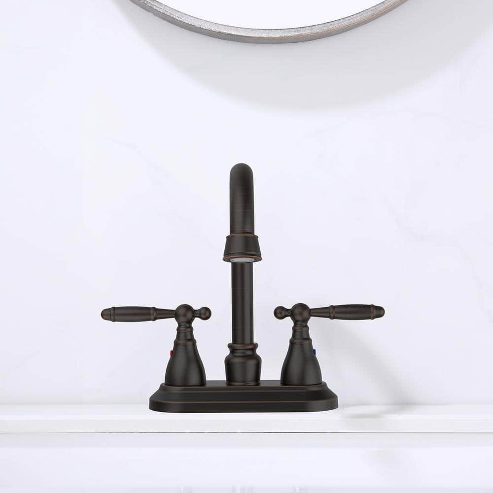 Oil Rubbed Bronze Bathroom Faucet - 360 Degree Swivel Spout, 4 Inch Centerset, Modern Design, 3 Hole Lavatory Faucet