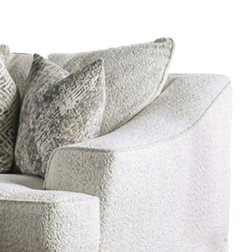 Benjara Syma Loveseat, Ivory Boucle, 4 Throw Pillows, Track Arms, 84 Inch