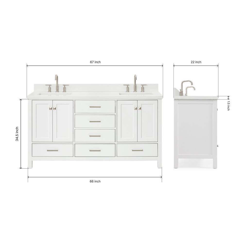 Ariel A067dwqrvo Cambridge 67" Free Standing Double Rectangular Basin Vanity Set - White