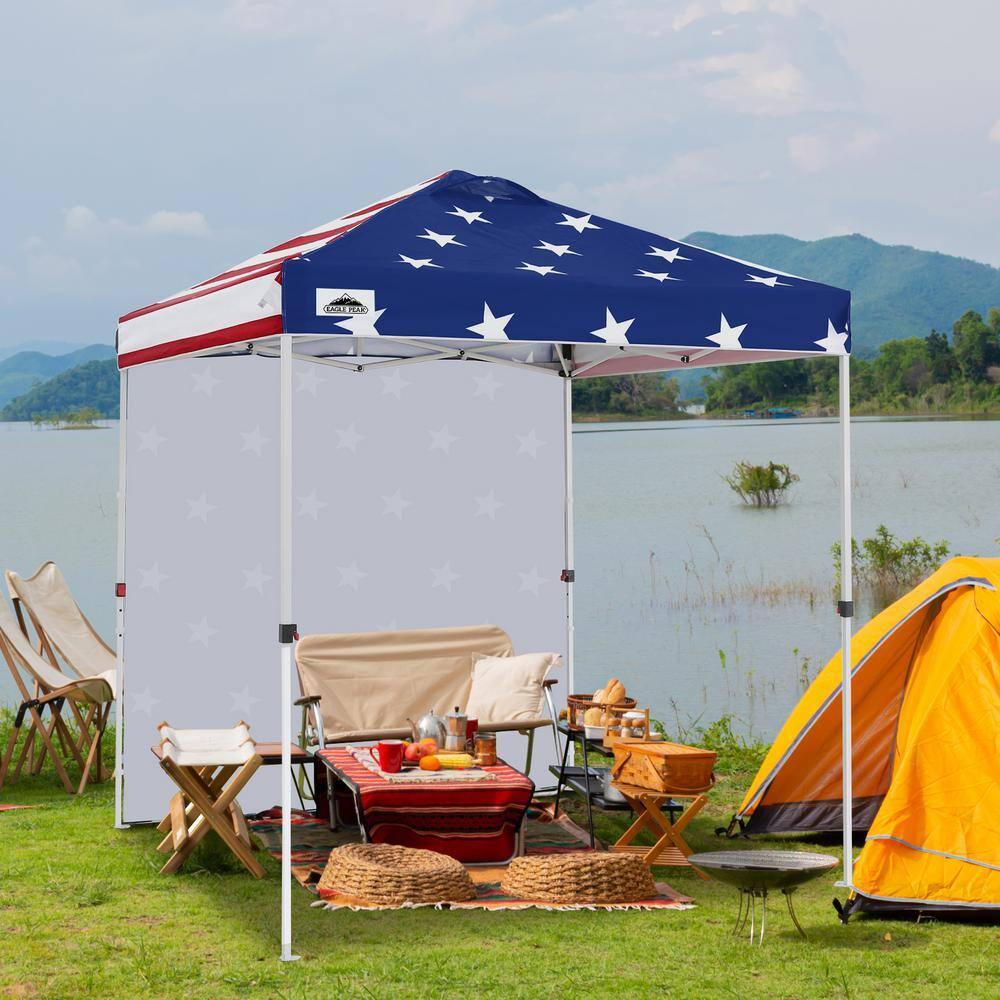 EAGLE PEAK 6.6 x 6.6 ft Easy Set Up Straight Leg Pop Up Outdoor Canopy with One Removable Wall,American Flag
