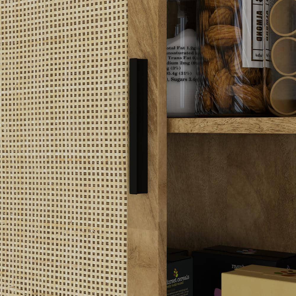 HOMCOM 64" Kitchen Pantry Storage Cabinet, Freestanding Kitchen Cabinet with 4 Rattan Doors, 4 Tier Shelves and Adjustable Shelf, Natural