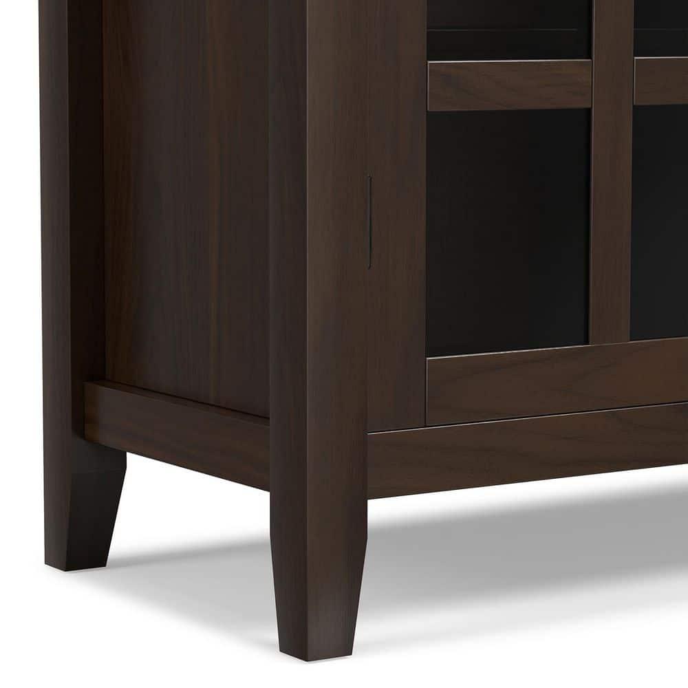 Simpli Home Artisan 38"W Solid Wood 4-Shelf Medium Storage Cabinet with Glass Doors and Adjustable Shelves