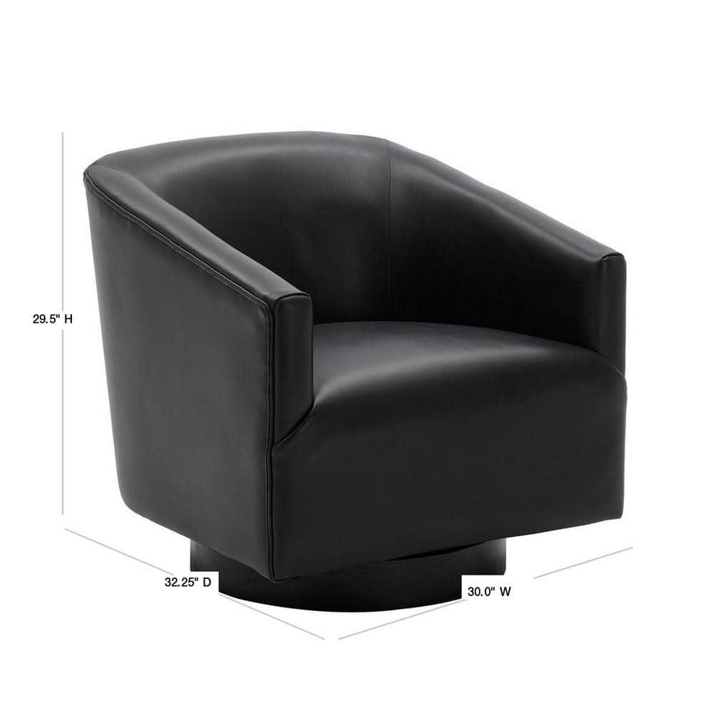 Comfort Pointe Gaven Wood Base Swivel Accent Chair Midnight Blue: Durable Faux Leather, 360° Swivel, No-Sag Springs