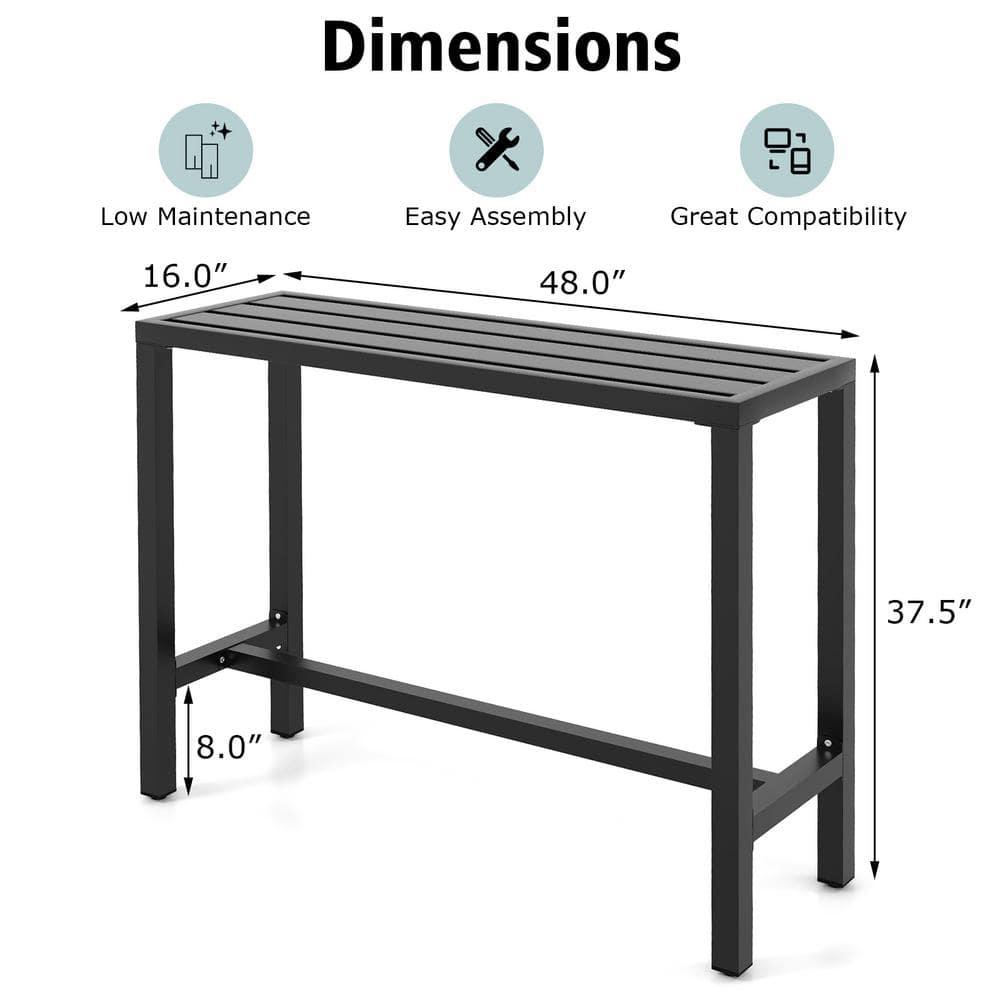 Costway Outdoor Metal Bar Table 48'' Patio Rectangular Counter Height Dining Table Black