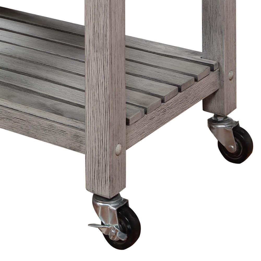 Ellaine Light Gray Solid Wood Butcher Block Kitchen Cart with Wine Rack