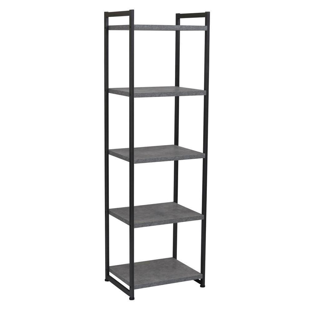 Household Essentials 59.1" Jamestown Narrow 5 Shelf Bookshelf Slate Gray: Metal Frame, Adult Assembly Required