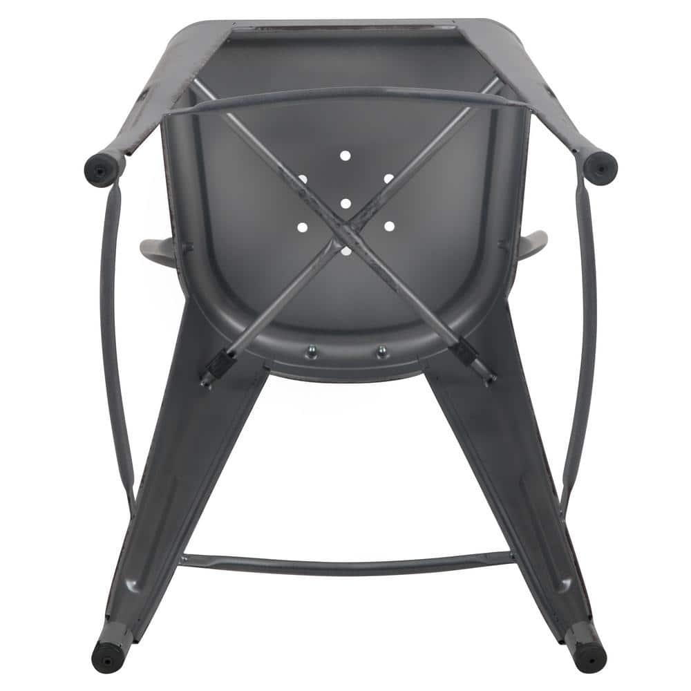 Flash Furniture Commercial Grade 24" High Distressed Silver Gray Metal Indoor-Outdoor Counter Height Stool with Back