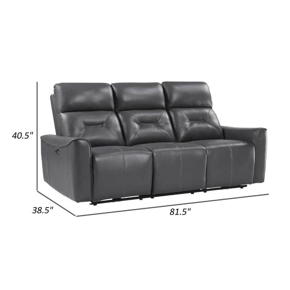 Well 82 Inch Power Double Recliner Sofa, Dark Gray Faux Leather, Wood