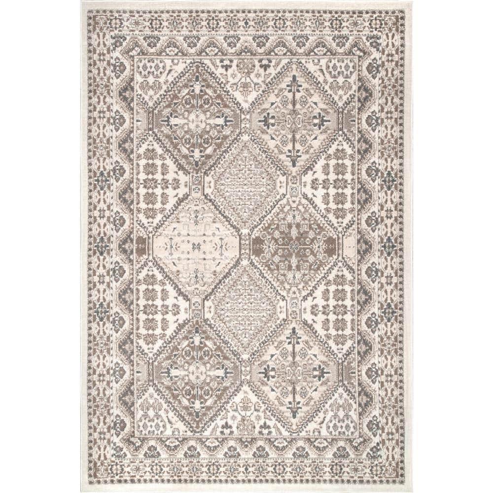Nuloom Oval 7x9 Becca  Tiled Indoor Area Rug, Beige, Faded Transitional Design, Stain Resistant, BedroomLiving Room, Kitchen,
