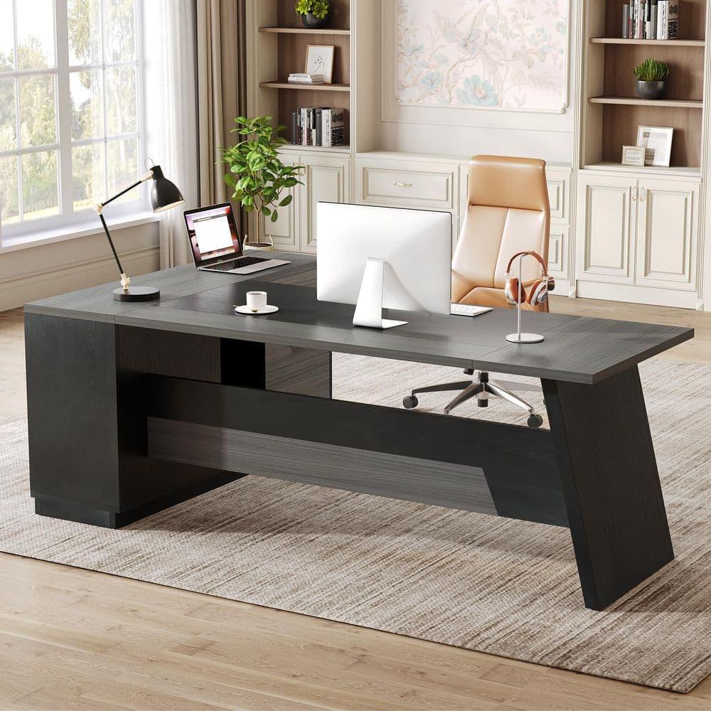 Tribesigns 78-Inch L-Shaped Executive Desk, Large Office Desk with Drawers and Lateral File Cabinet, Modern Computer Desk for Home Office, Gray & Black