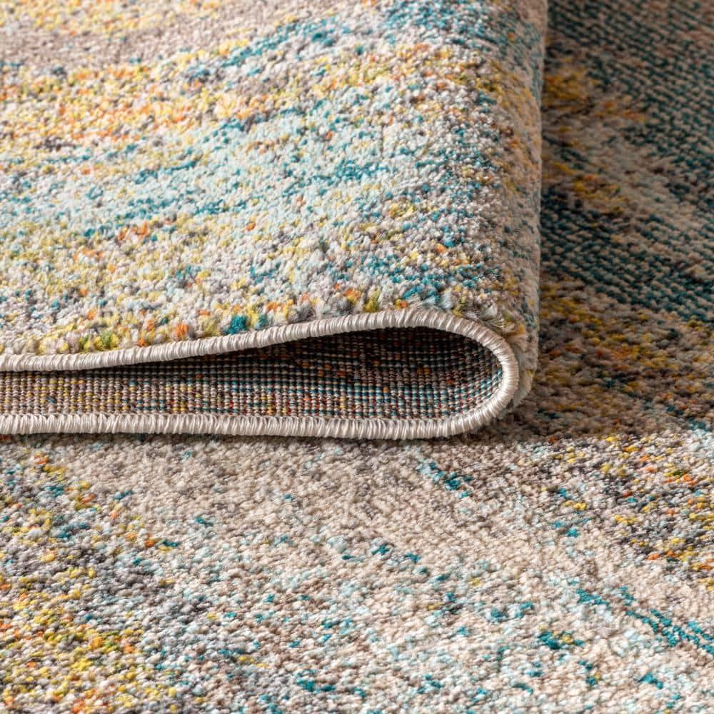 5'x8' Contemporary POP Modern Abstract Vintage Waterfall Area Rug, Blue/Brown/Orange - JONATHAN Y
