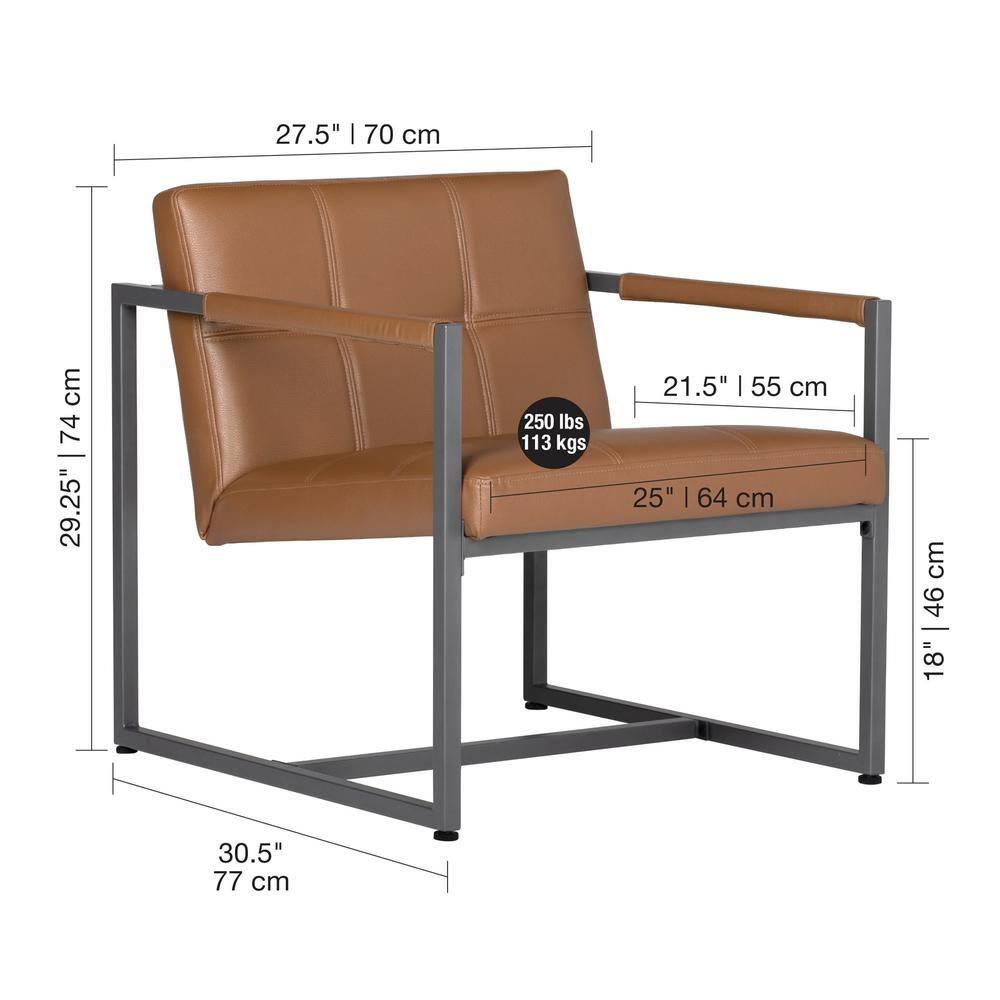 Camber Accent Chair Caramel: Studio Designs Home, Faux Leather, Metal Frame, Mid-Century Design, 250lb Capacity