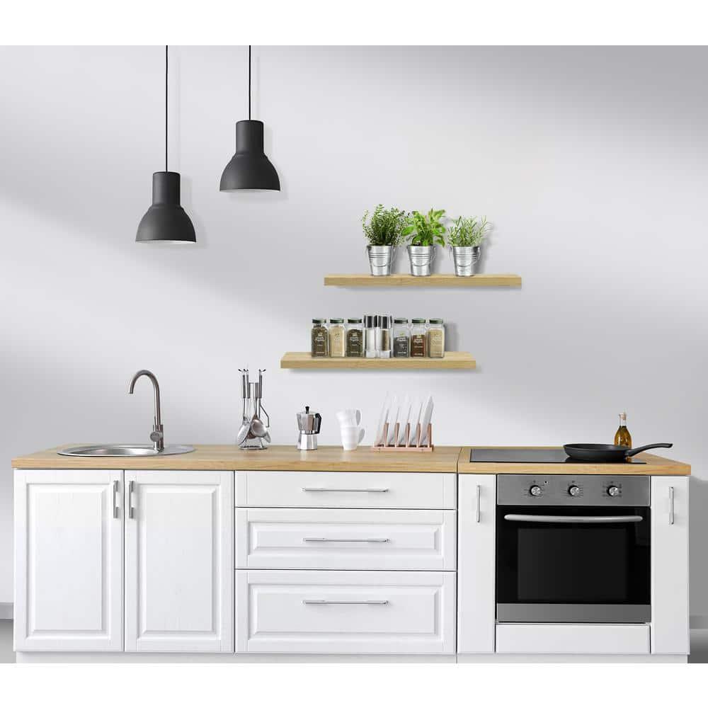 Set of 3 (24"x9") Sorbus Rectangle Floating Shelves with Invisible Brackets - for Bedroom, Kitchen Decor, Bathroom Shelves (Maple)
