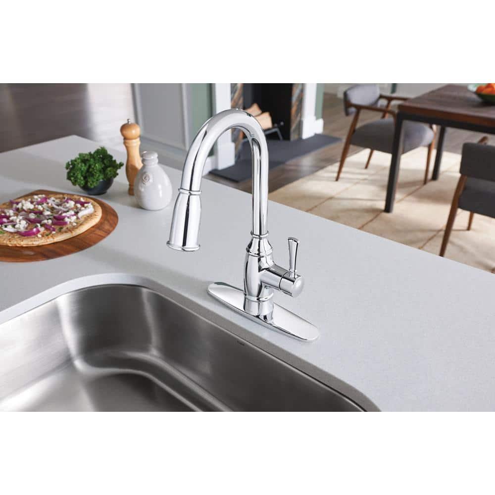 MOEN Noell Single-Handle Pull-Down Sprayer Kitchen Faucet with Reflex and Soap Dispenser in Chrome