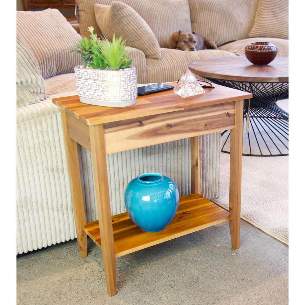 Casual Contemporary Living 2-Tier Solid Acacia Recliner Table with Drawer - Natural