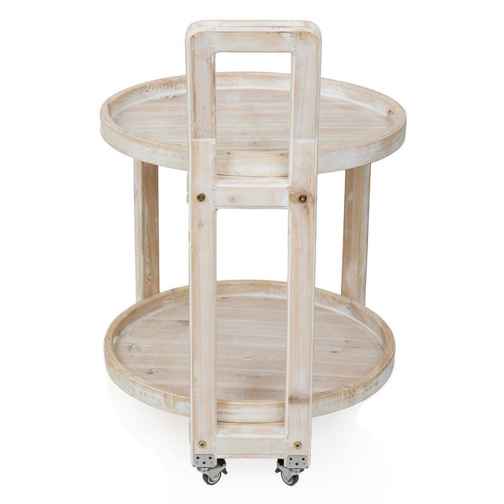 Alpine Corporation MBB172 Wood 2-Tier Rolling Storage Cart for Books, Plants, Decor, Rustic Storage Push Cart with 2 Shelves