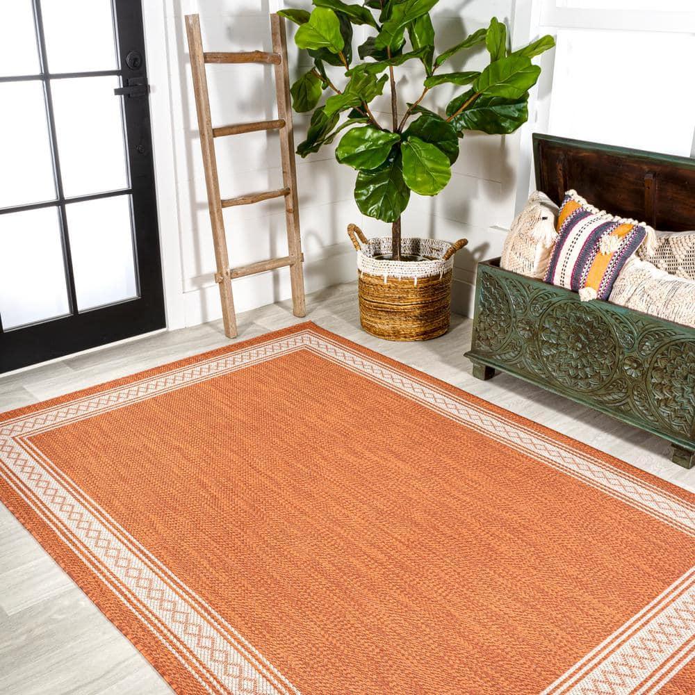 5' x 8' Lucia Classic Diamond Border Indoor/Outdoor Area Rug, Orange/Cream - JONATHAN Y