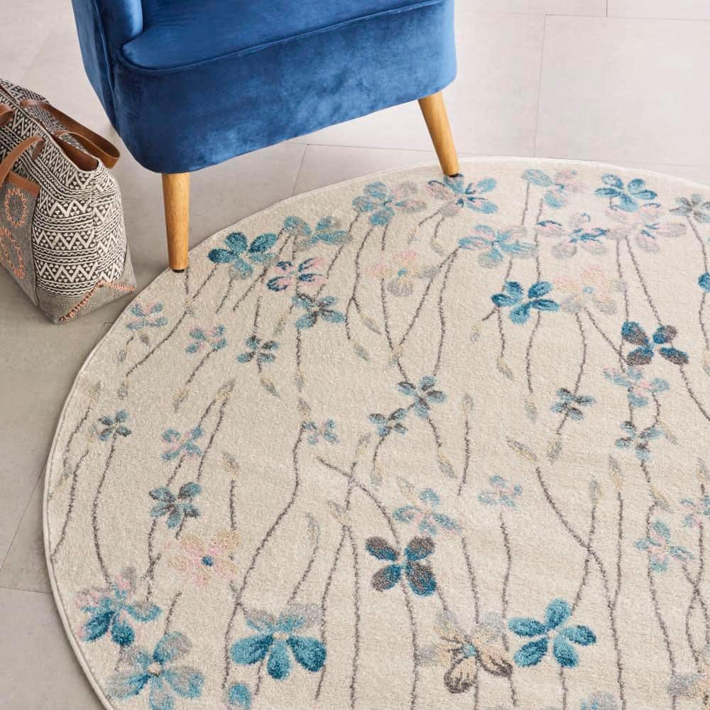 Nourison Tranquil Floral Ivory 5'3" x ROUND Area Rug, (5 Round)
