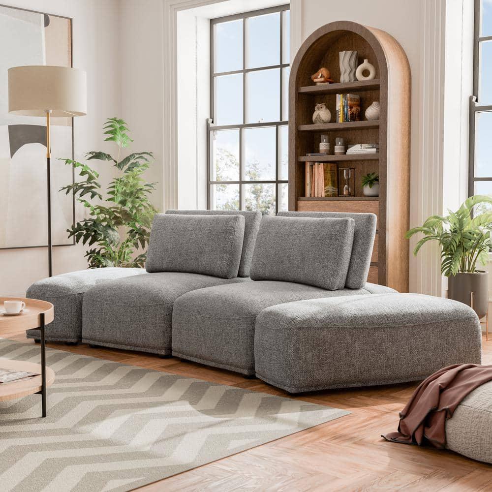 HOMES: Inside + Out Povoa Modern Modular Trapezoidal Armless Chair Chenille with Extendable Backrest Gray