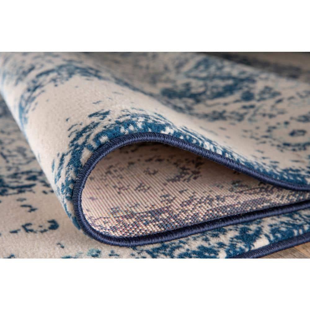 World Rug Gallery Vintage Oriental Distressed Medallion Blue 7'10" x 10' Area Rug