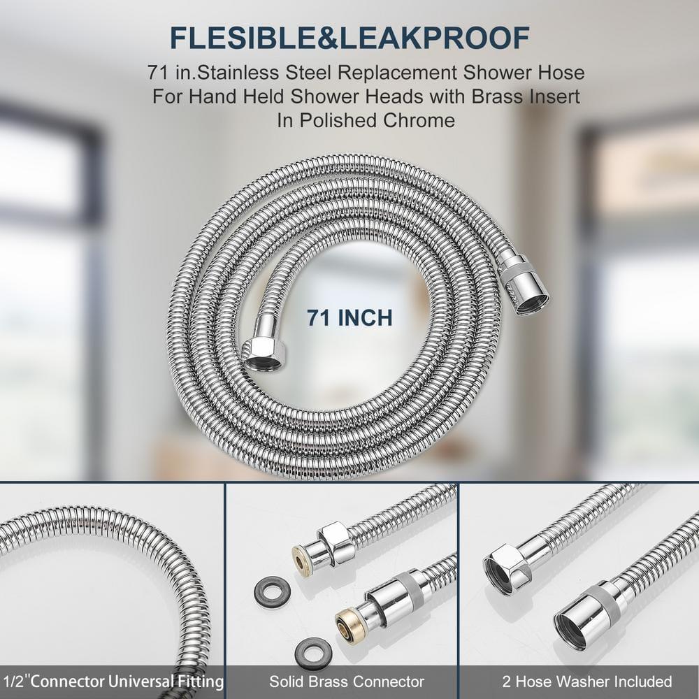 71 In. Modern Flexible Handheld Shower Hose Replacement For Bathing Toilet Cleaning Pet With Brass Fitting In Chrome