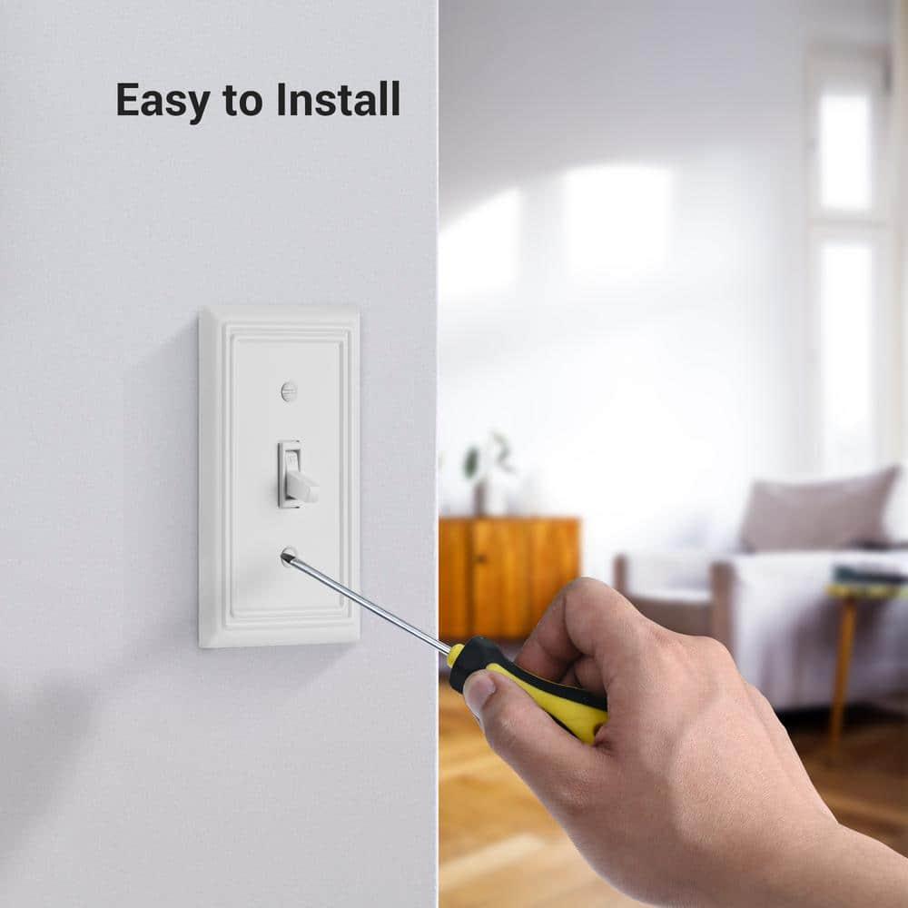 Modern Decorative Wall Plate Switch Plate Outlet Cover, Vintage Retro Wood Grain Design(Single Toggle-4 Pack, White)