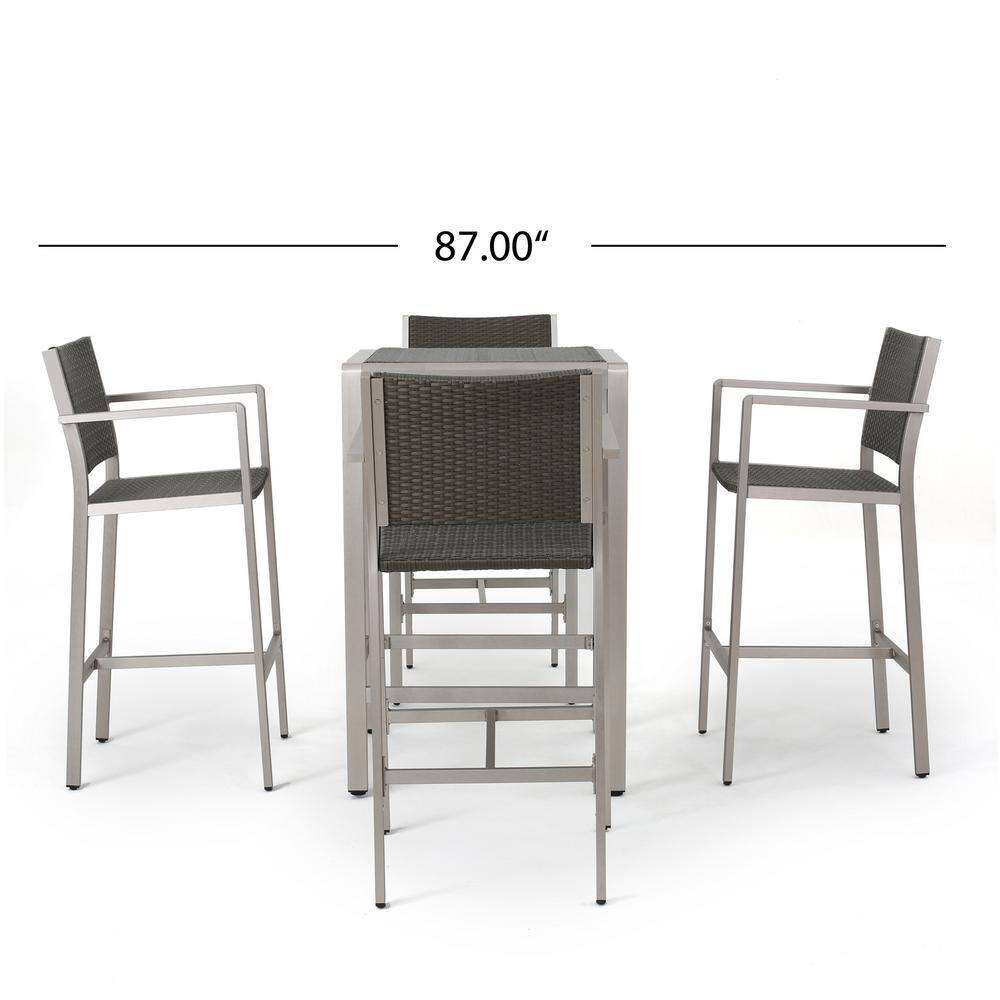 Noble House Cape Coral Outdoor 5 Piece Bar Set in Gray