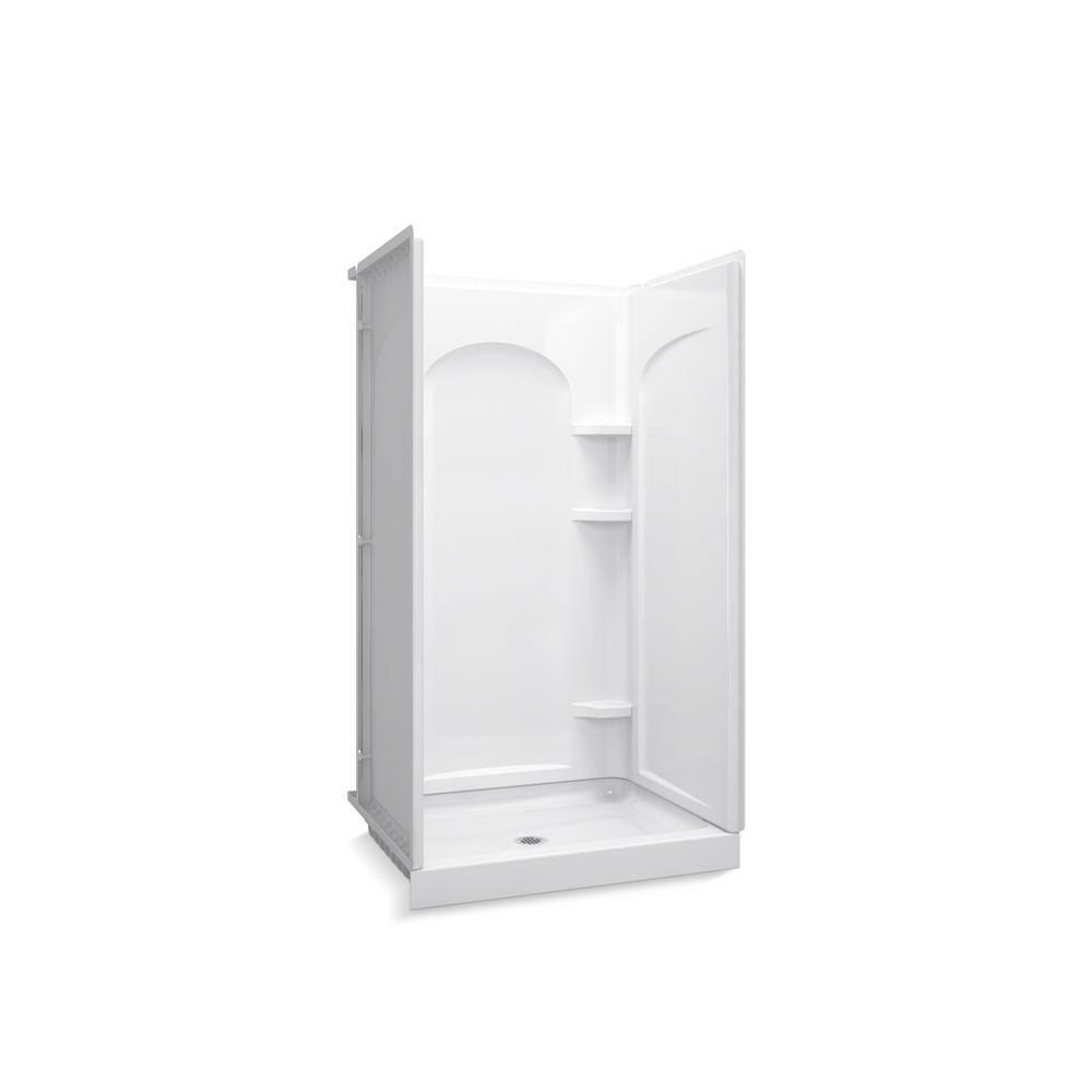 Ensemble Curve 34 in. x 42 in. x 77 in. Shower Wall and Base Kit with Center Drain in White