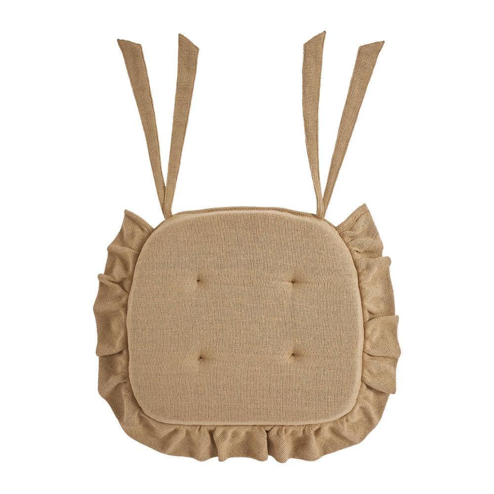 VHC Brands Chair Pad 16.5x18, Cotton Dining Room, Kitchen Chair Pads, Seat Cushion with Ties, Tucked, Burlap Natural Collection, Rectangle 16.5x18, Natural