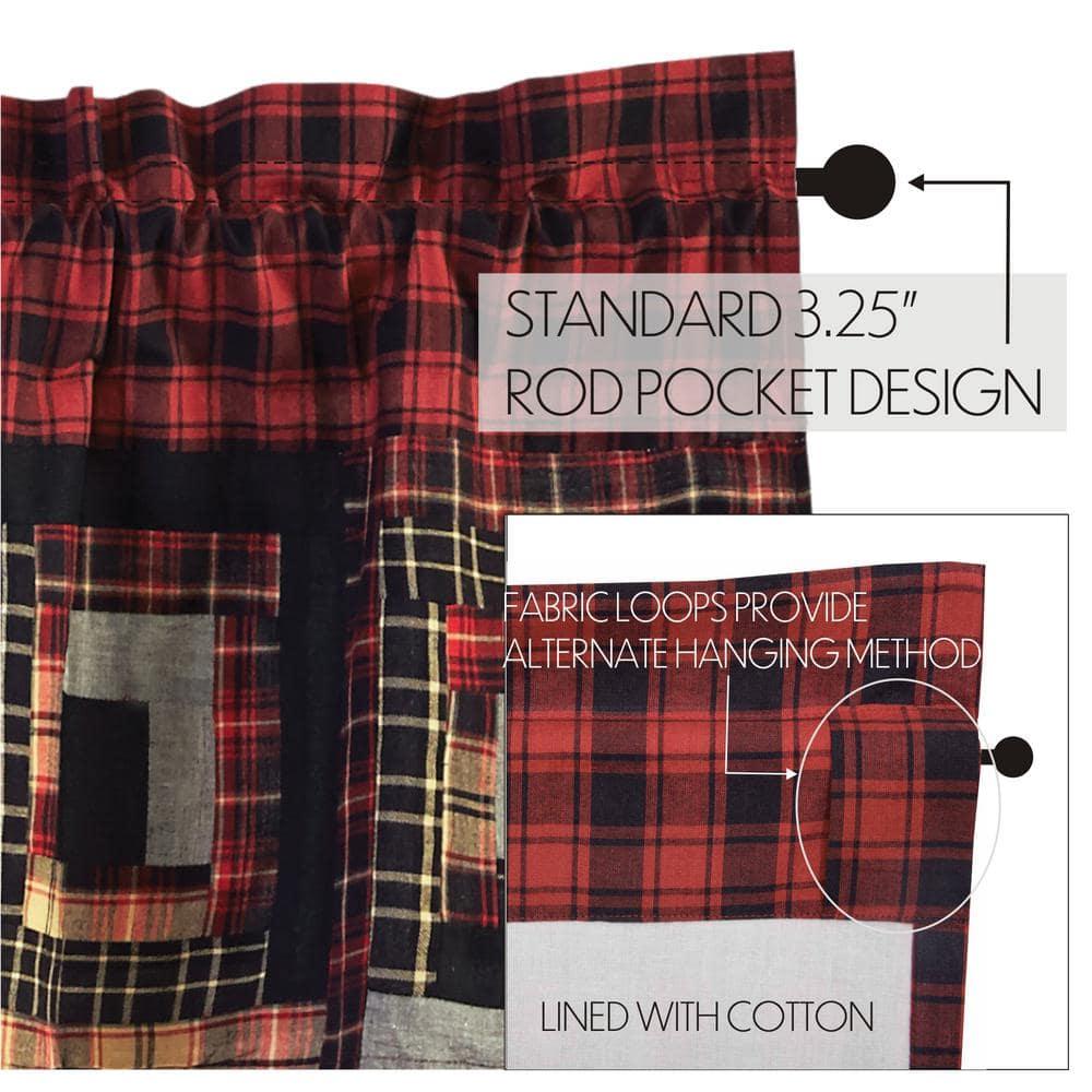 VHC Brands Rustic & Lodge Kitchen Window Curtains-Cumberland Patchwork Bedding Accessory, Valance 16x72, Chili Pepper Red