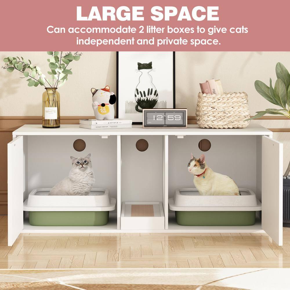 Wooden Hidden Cat Litter Box with 2 Sisal Doors, Litter Box Enclosure Washroom Storage Cabinet Bench End Table