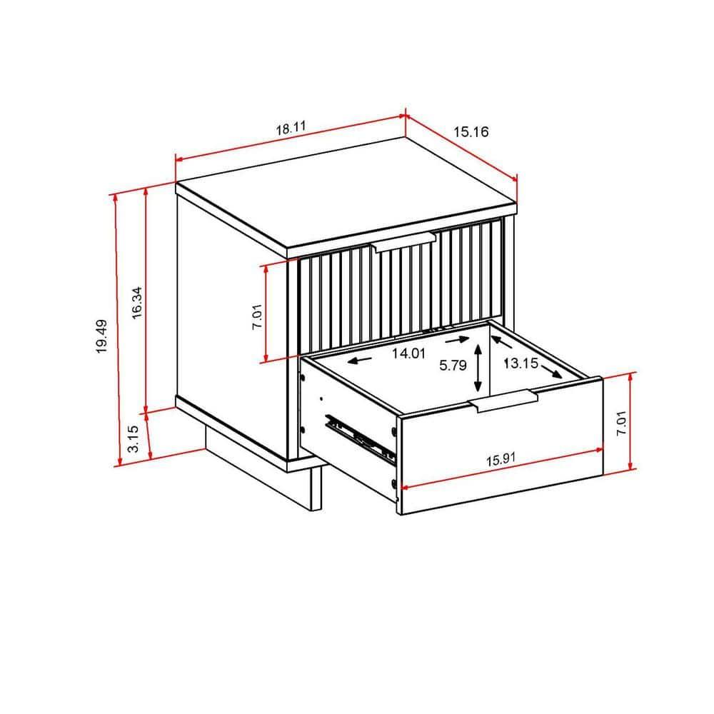 Granville Modern 2 Drawer Nightstand Light Gray - Manhattan Comfort: Soft Close, UV Finish, Metal Handles